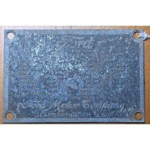 1940 Ford 1/2 ton truck V8 Engine ID Tag data Plate Metal Industrial Decor